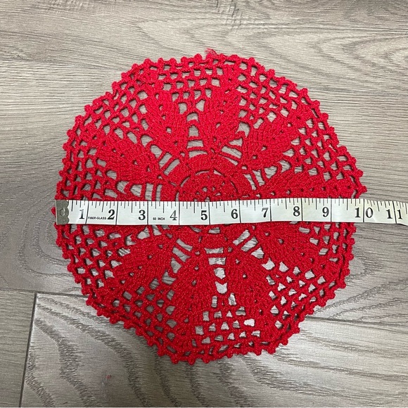 Set of 3 Red Hand Crochet Lace Doilies Table Placemats Runners Farmhouse - Picture 3 of 3
